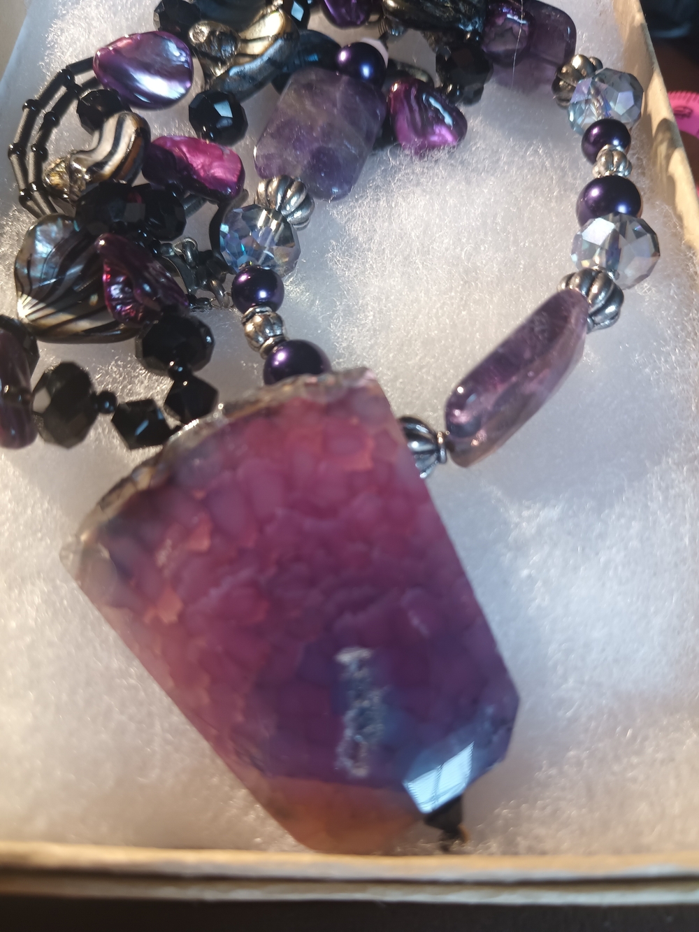 Artisan Purple Agate Statement Necklace with Silver Accents